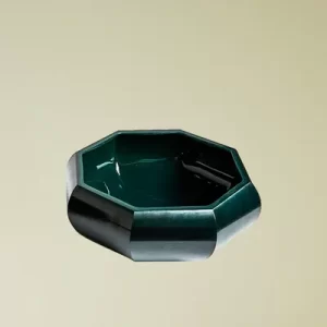 Glass eight sided open flower vase (dark green)