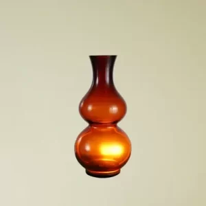Long mouthed gourd shaped glass vase (amber)
