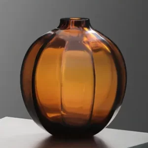 Round Octagonal Glass Vase (Amber)